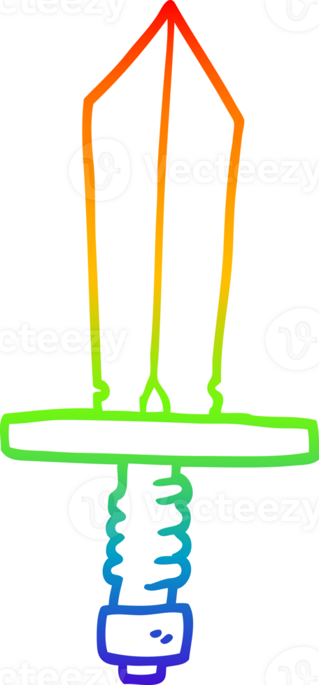 rainbow gradient line drawing of a cartoon of an old bronze sword png