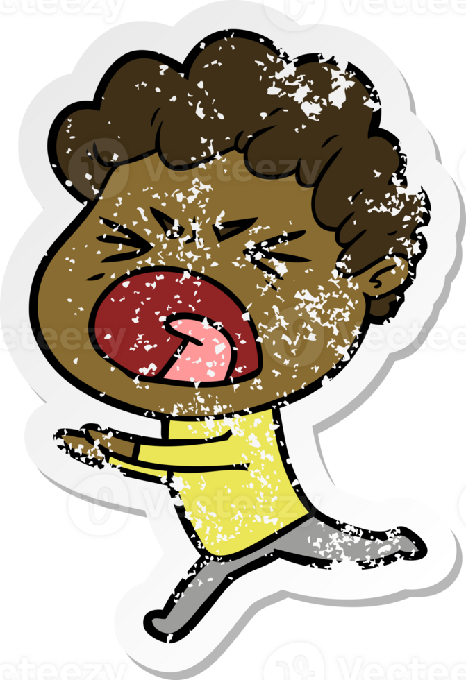 distressed sticker of a cartoon furious man png