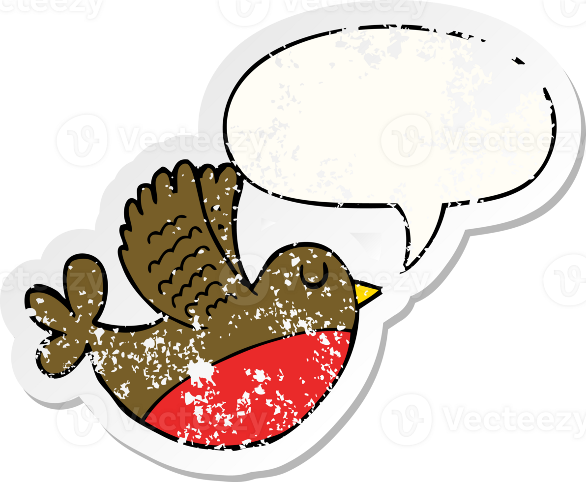 cartoon flying bird with speech bubble distressed distressed old sticker png