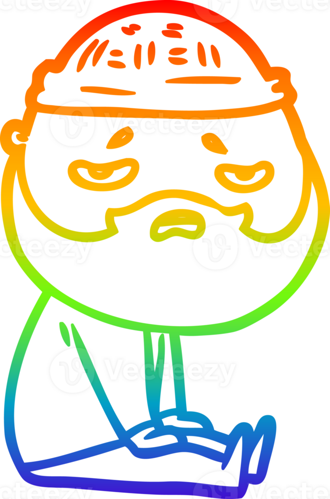 rainbow gradient line drawing of a cartoon worried man with beard png
