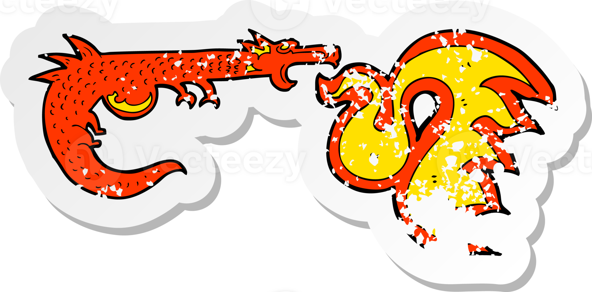 autocollant rétro en détresse d'un dragon cracheur de feu de dessin animé png