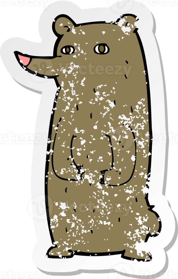 retro distressed sticker of a funny cartoon bear png
