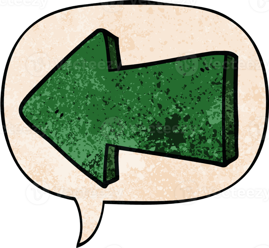 cartoon pointing arrow with speech bubble in retro texture style png