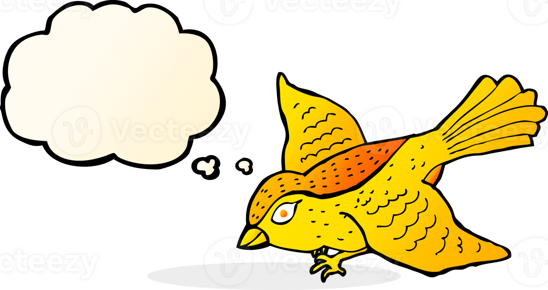 cartoon flying bird with thought bubble png