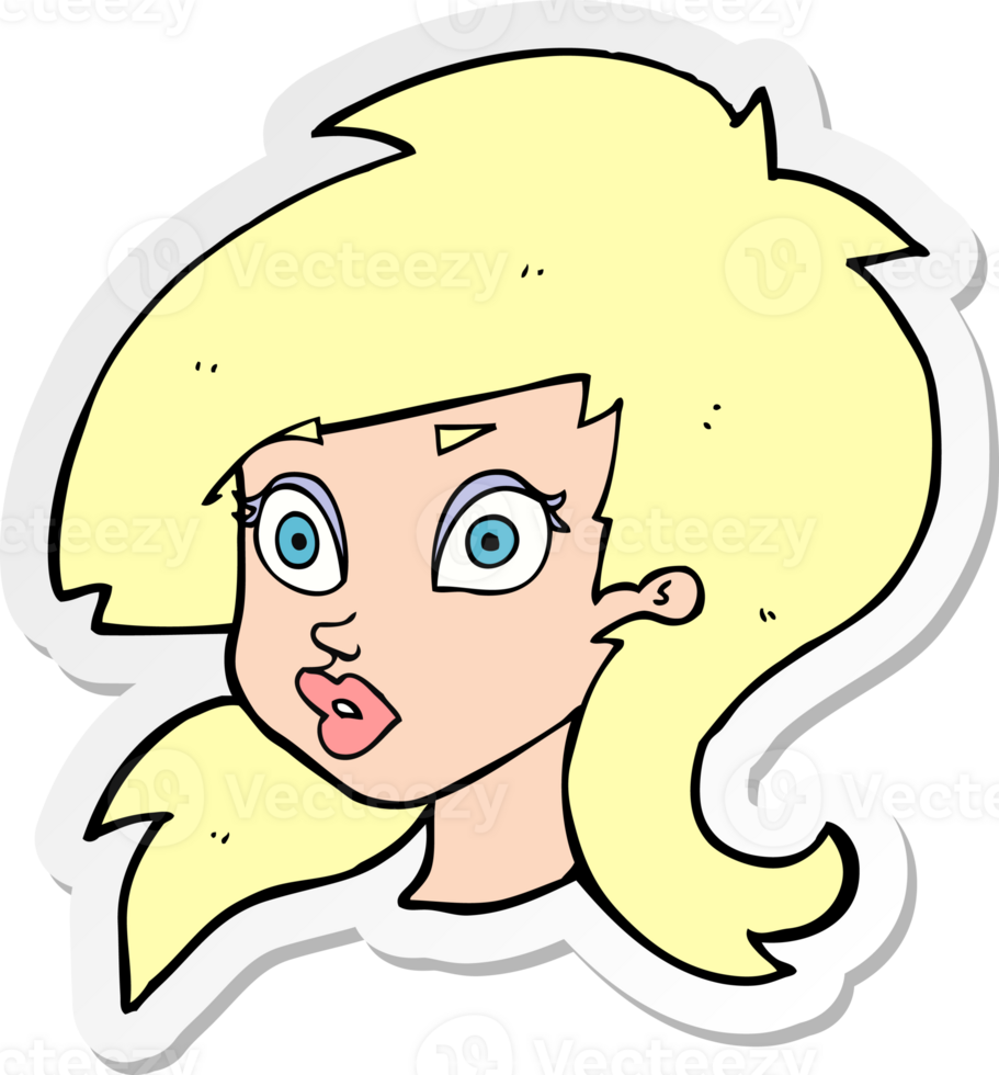 sticker of a cartoon pretty surprised woman png