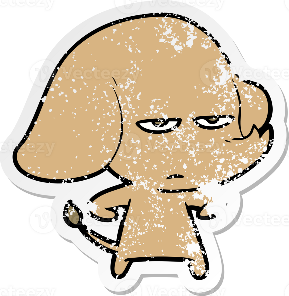 distressed sticker of a annoyed cartoon elephant png