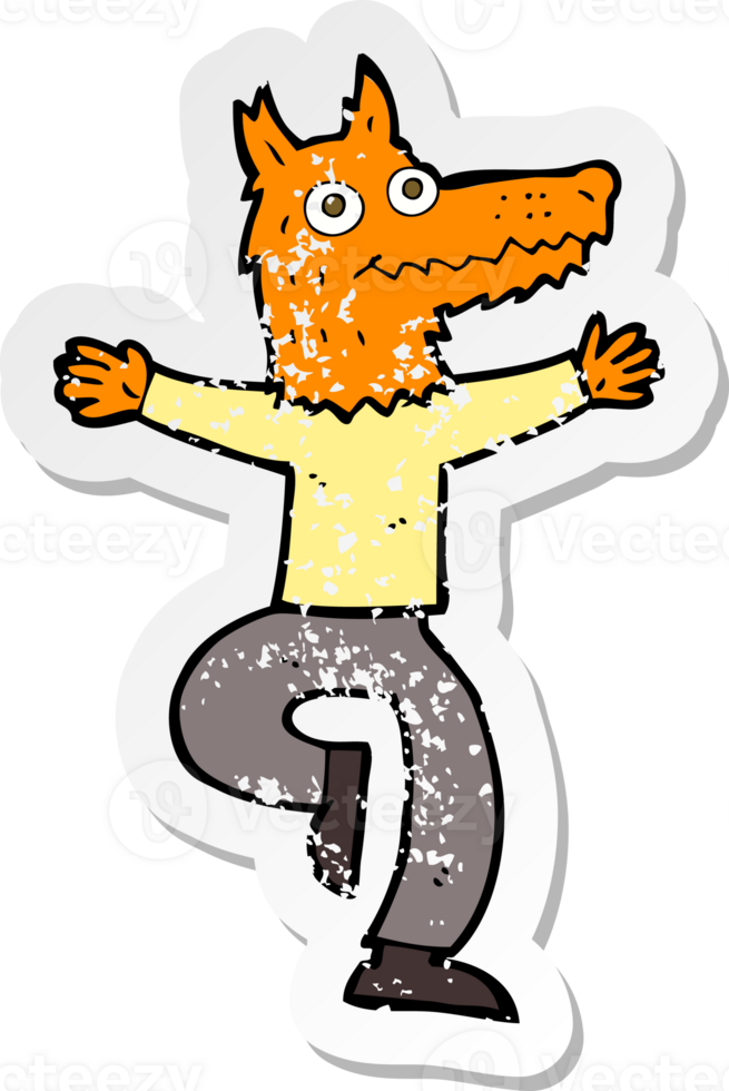 retro distressed sticker of a cartoon fox man png
