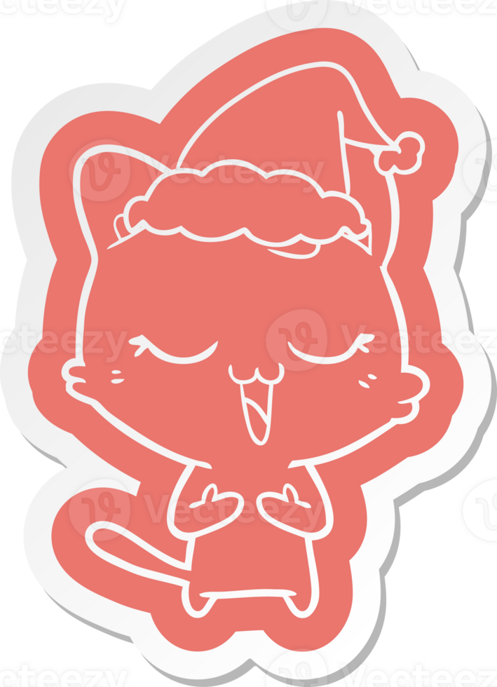 happy quirky cartoon  sticker of a cat wearing santa hat png