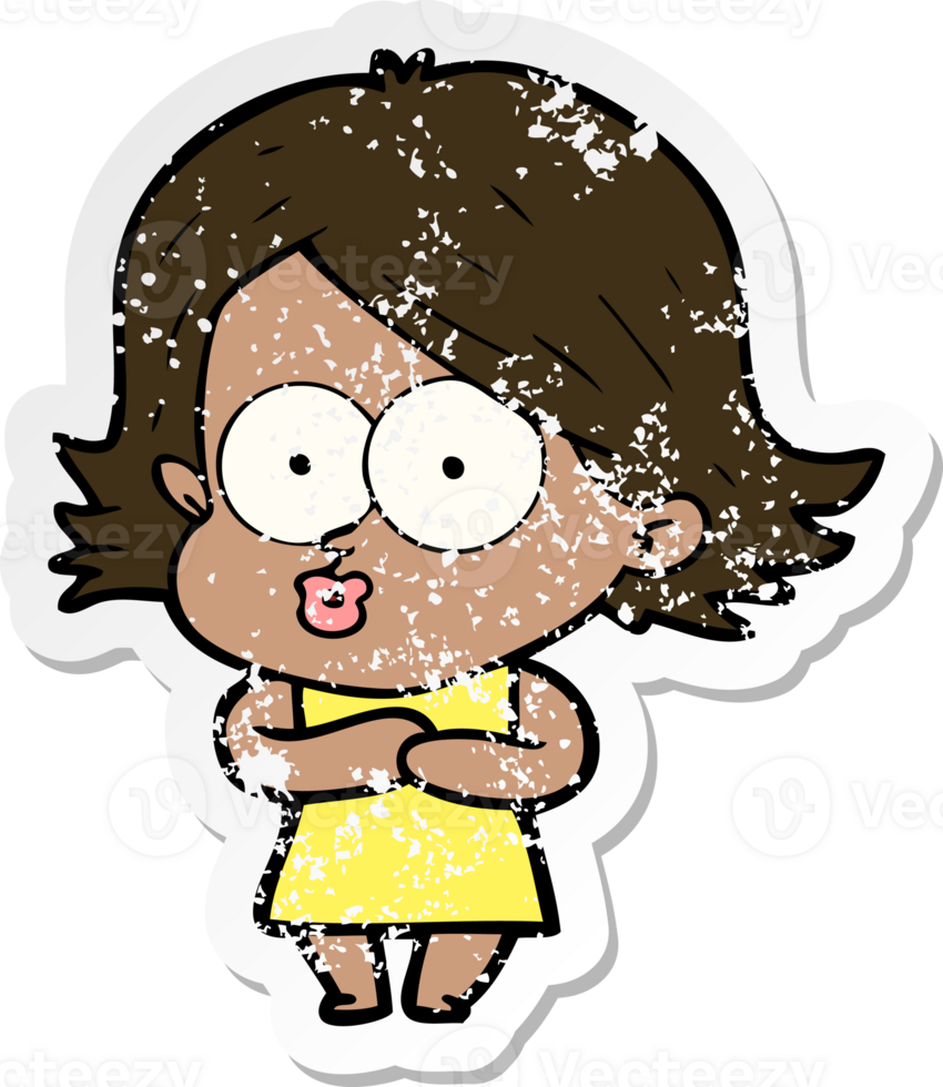 distressed sticker of a cartoon girl pouting png