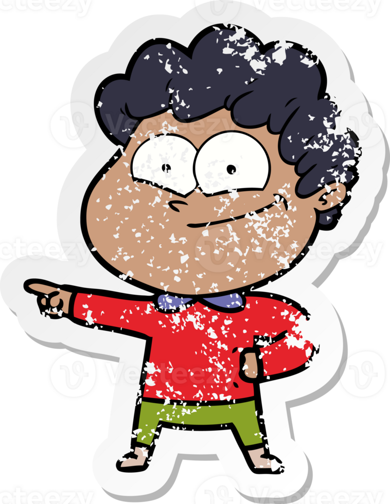 distressed sticker of a cartoon happy man png