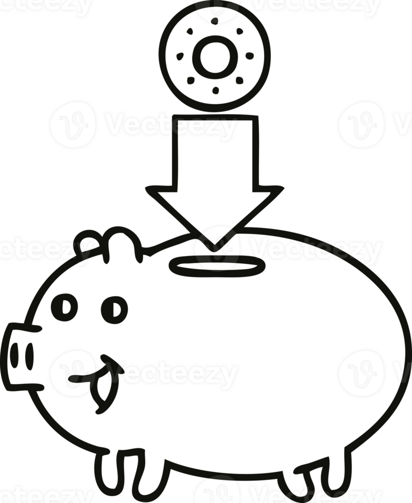 line drawing cartoon of a piggy bank png