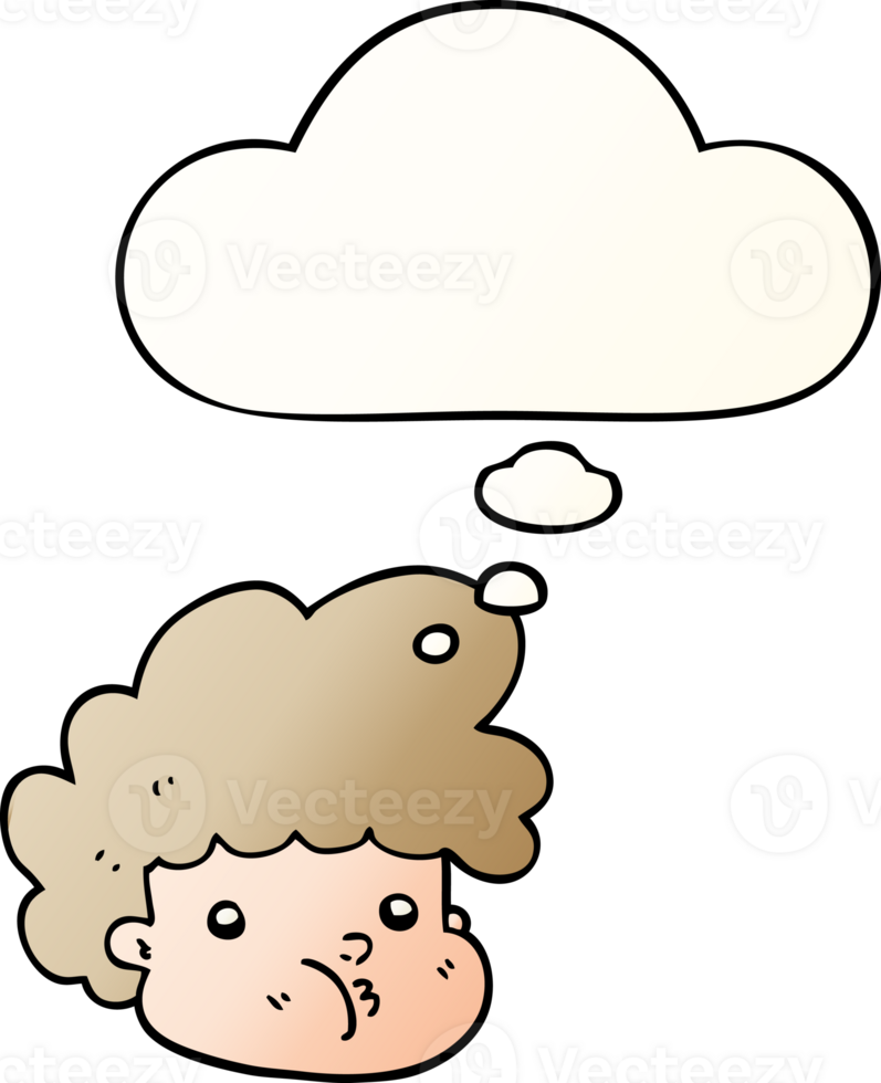 cartoon boy with thought bubble in smooth gradient style png