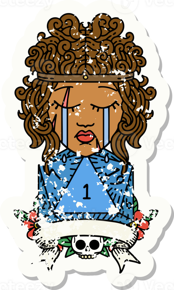 Retro Tattoo Style crying human barbarian with natural one roll png