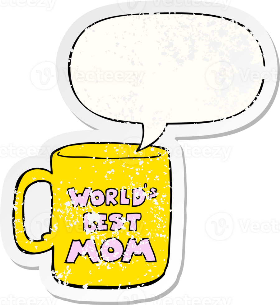 worlds best mom mug with speech bubble distressed distressed old sticker png