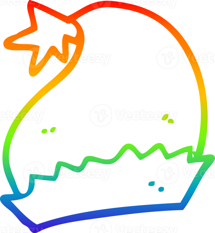 rainbow gradient line drawing of a cartoon santa hat png