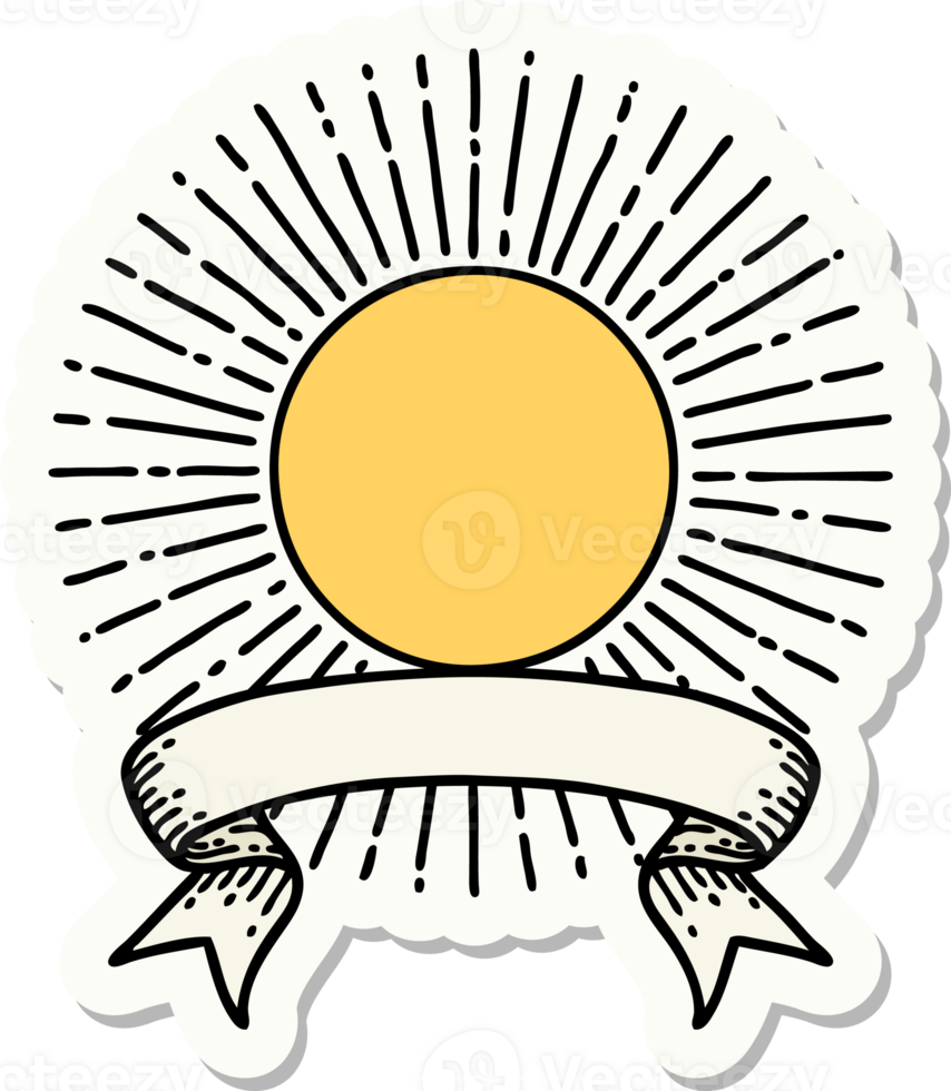 tattoo style sticker with banner of a sun png