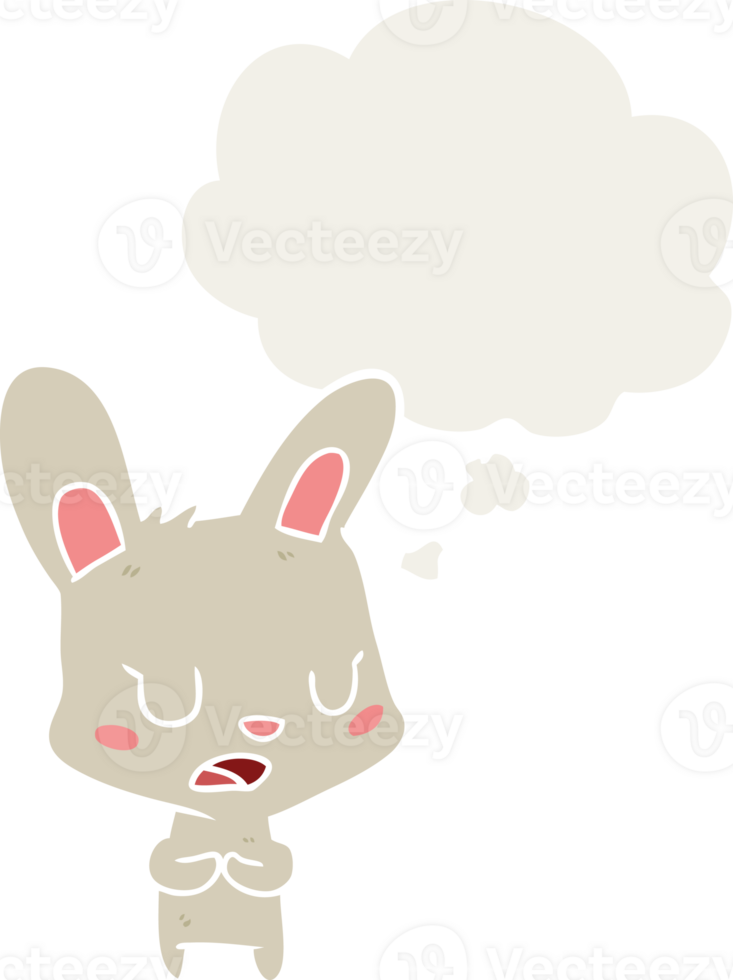 cartoon rabbit talking with thought bubble in retro style png