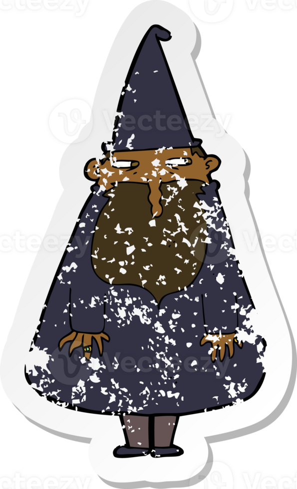 retro distressed sticker of a cartoon wizard png