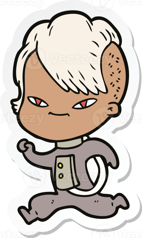 sticker of a cute cartoon girl with hipster haircut png
