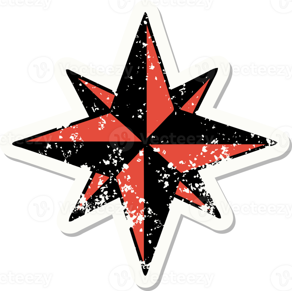 distressed sticker tattoo in traditional style of a star png
