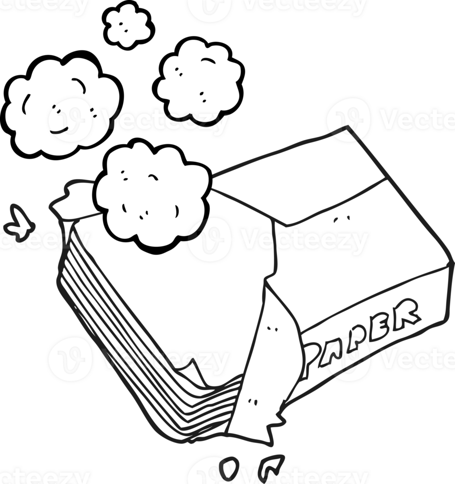 hand drawn black and white cartoon office paper png