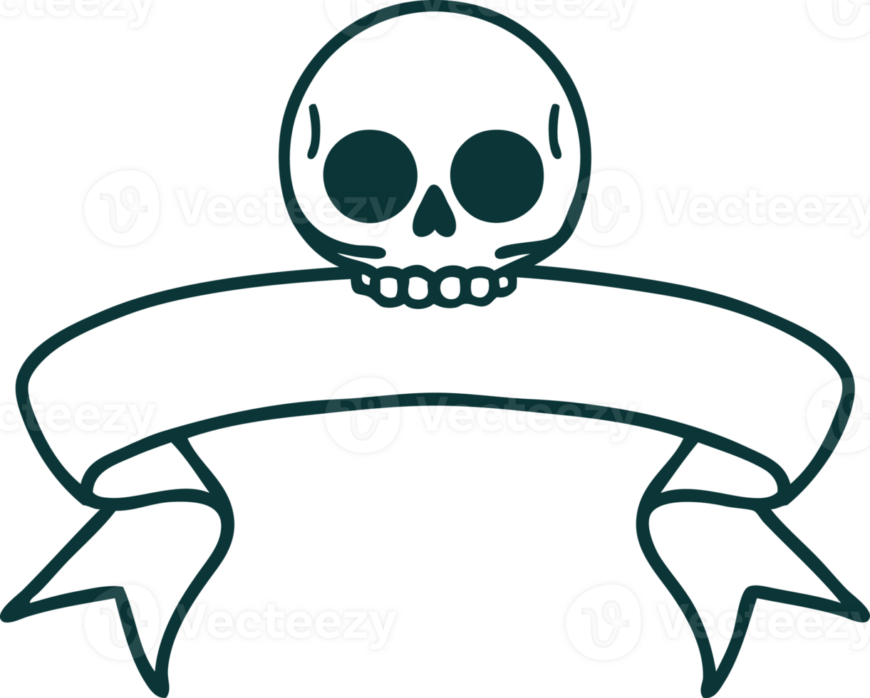 traditional tattoo with banner of a skull png