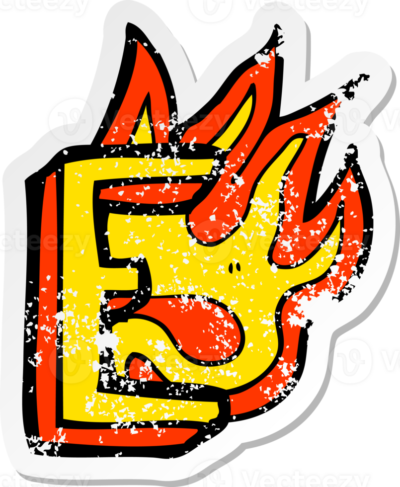 retro distressed sticker of a cartoon flaming letter png