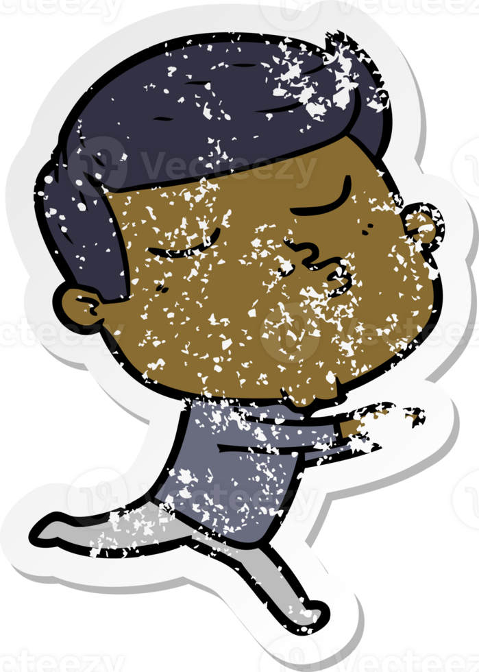 distressed sticker of a cartoon model guy pouting png