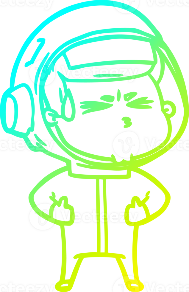cold gradient line drawing of a cartoon stressed astronaut png