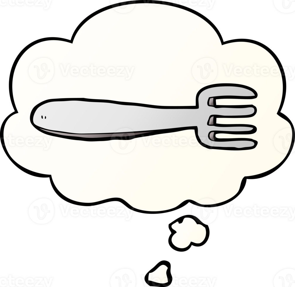 cartoon fork with thought bubble in smooth gradient style png