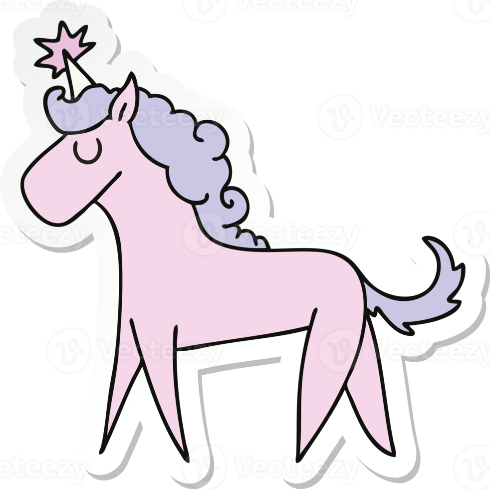 sticker of a quirky hand drawn cartoon unicorn png
