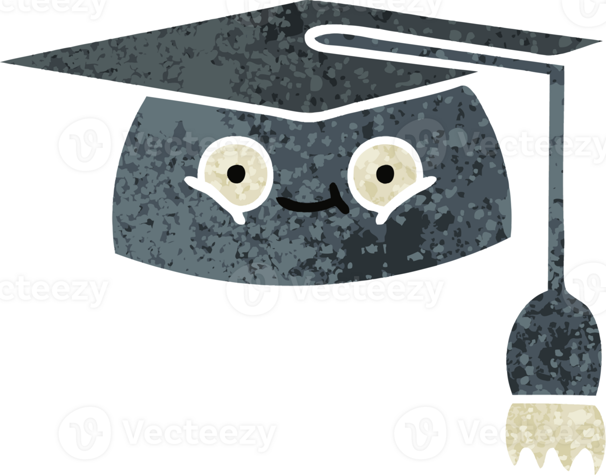 retro illustration style cartoon of a graduation hat png