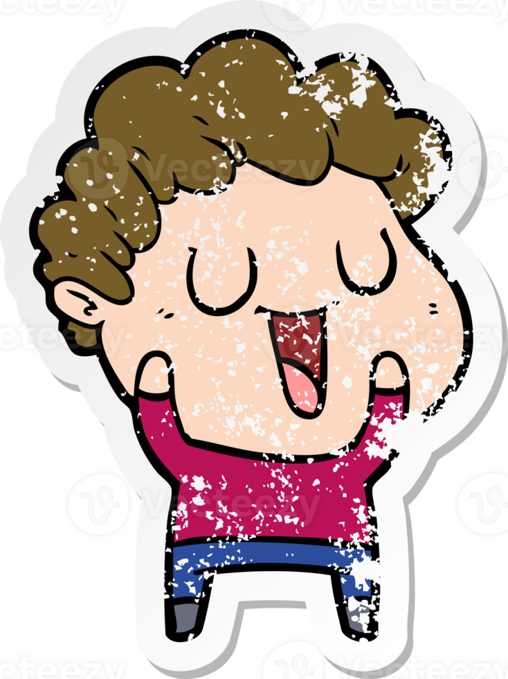 distressed sticker of a laughing cartoon man png