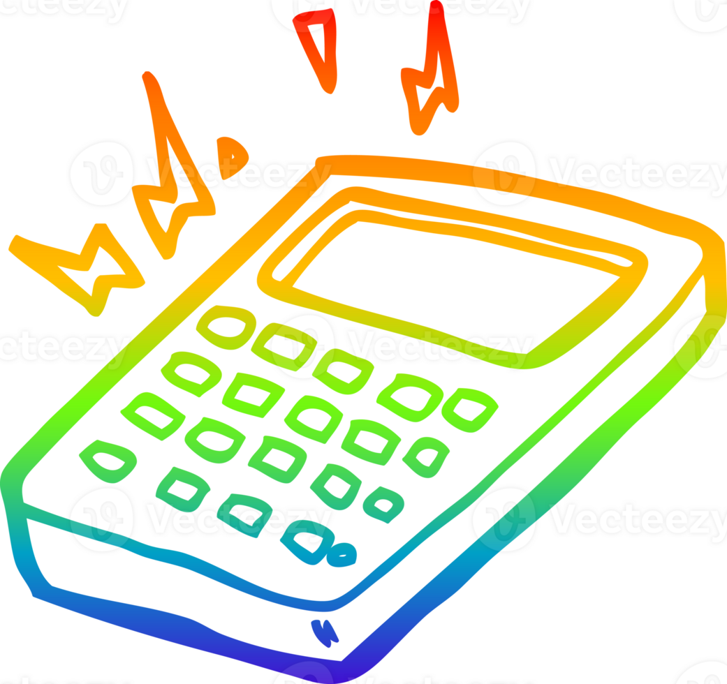 rainbow gradient line drawing of a cartoon calculator png