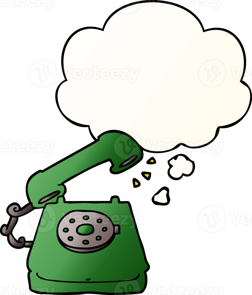 cartoon old telephone with thought bubble in smooth gradient style png