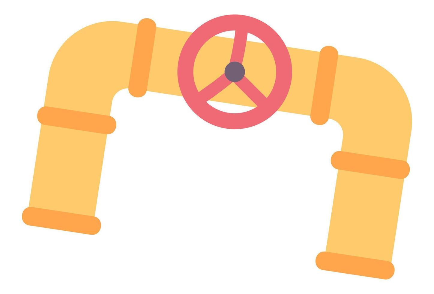 Oil pipeline in flat design. Pipe with red valve ball at refinery factory. illustration isolated. vector