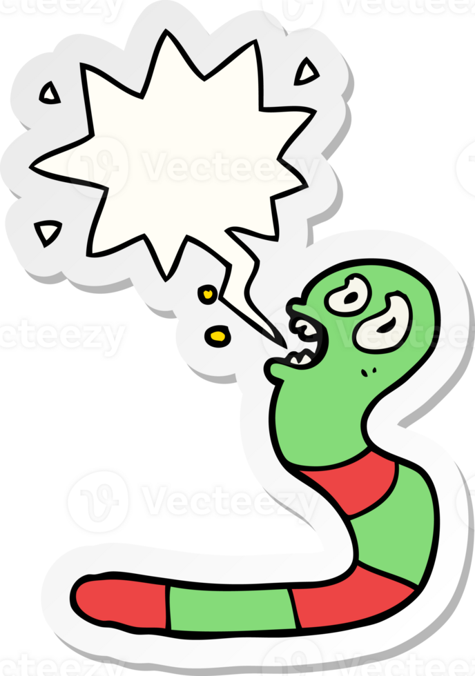 cartoon frightened worm with speech bubble sticker png