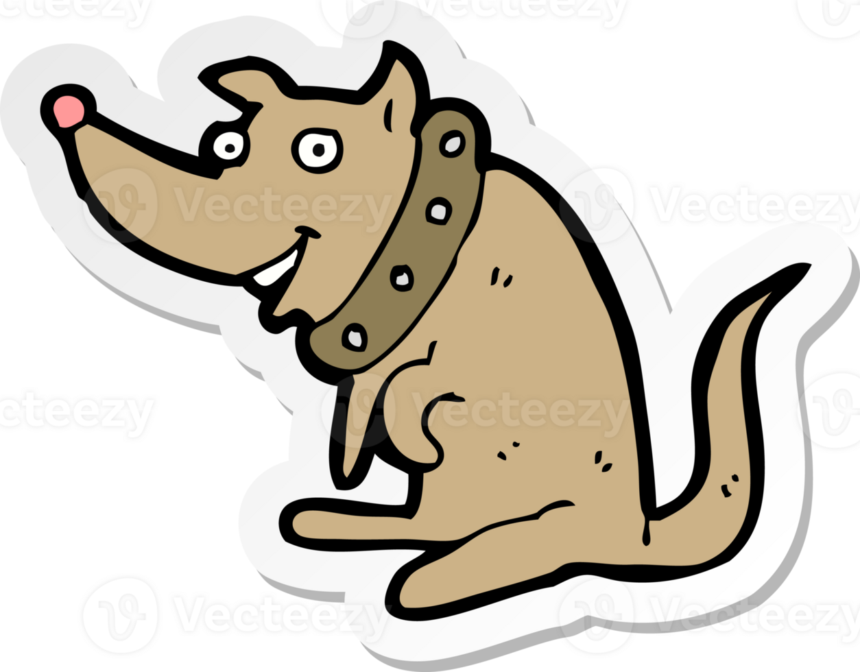 sticker of a cartoon happy dog in big collar png