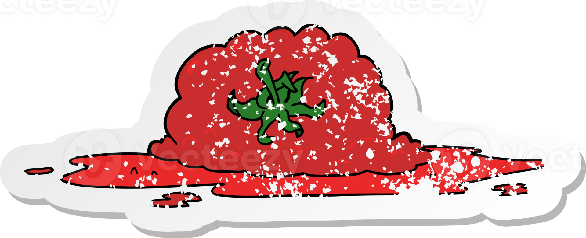 distressed sticker of a cartoon squashed tomato png