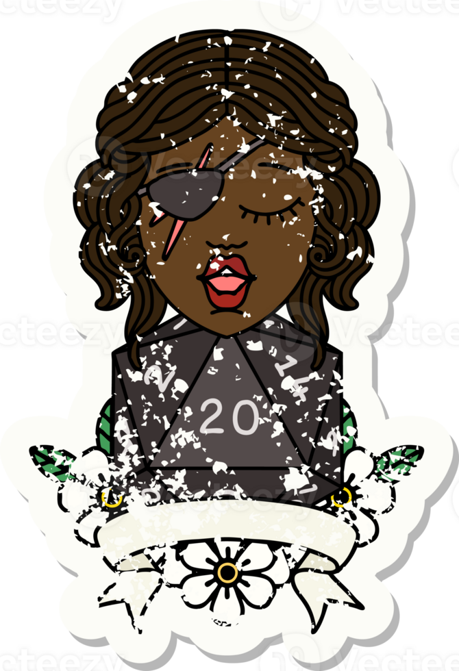 Retro Tattoo Style human rogue with natural 20 dice roll png