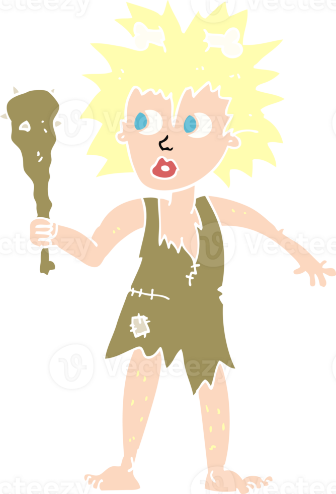 flat color illustration of cave woman png