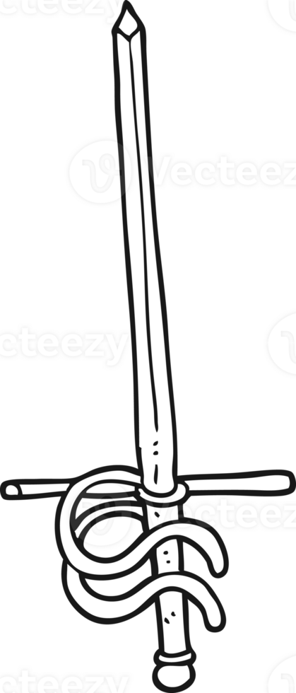hand drawn black and white cartoon sword png