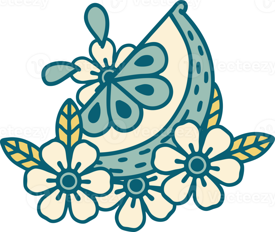 iconic tattoo style image of a decorative lemon png