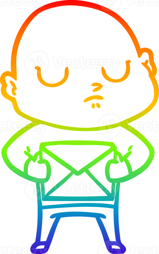 rainbow gradient line drawing of a cartoon bald man png