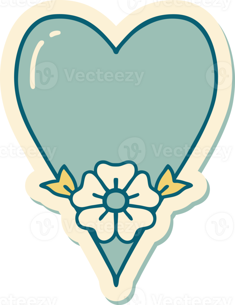 sticker of tattoo in traditional style of a heart and flower png