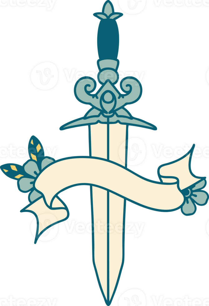 traditional tattoo with banner of a dagger png
