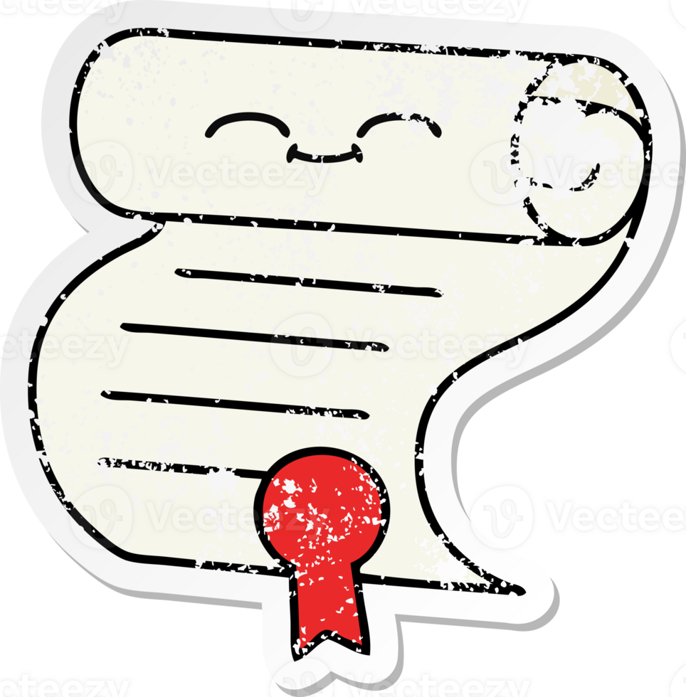 distressed sticker of a cute cartoon contract png
