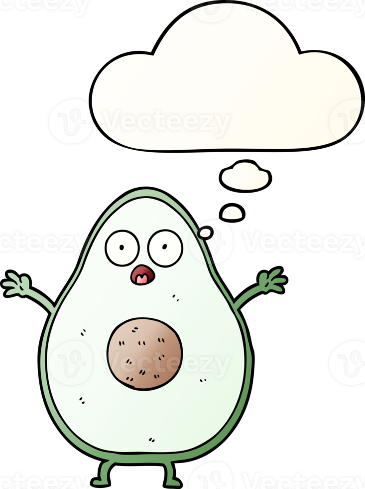 cartoon avocado with thought bubble in smooth gradient style png