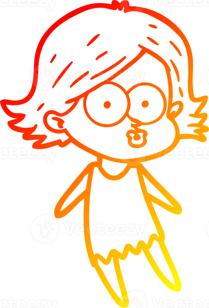 warm gradient line drawing of a cartoon girl pouting png