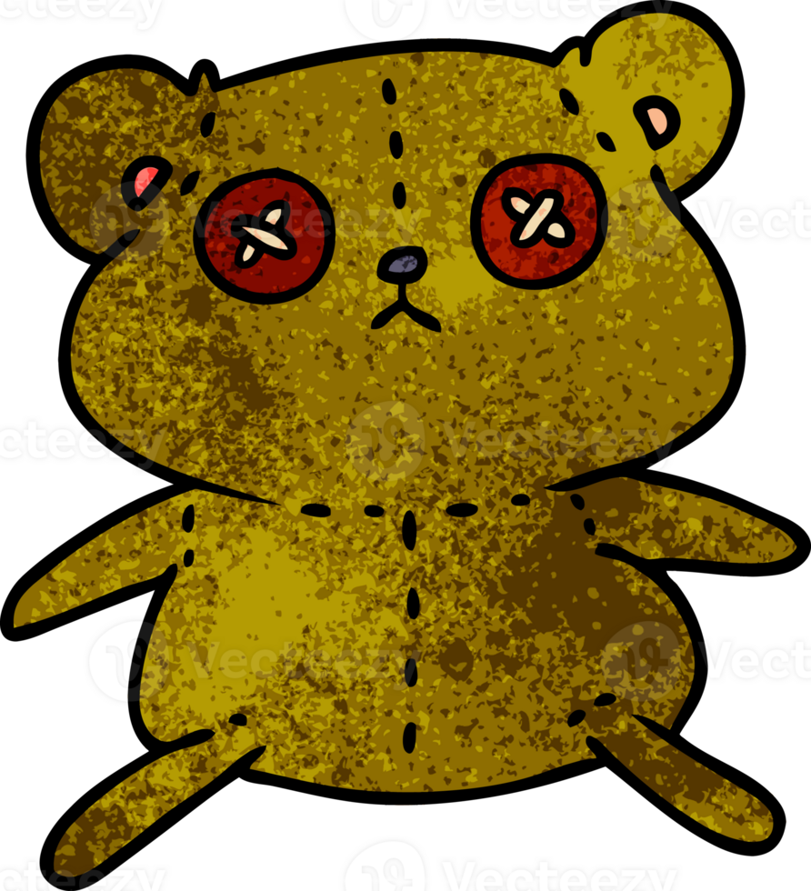 hand drawn textured cartoon of a cute stiched up teddy bear png